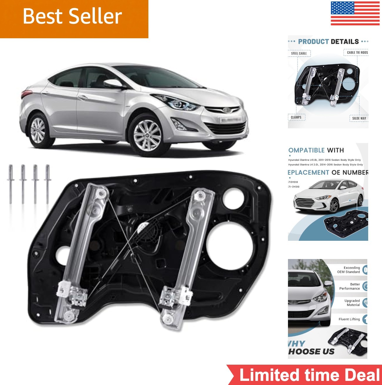 Power Window Regulator Driver Side Front Left Without Motor Sedan Only For