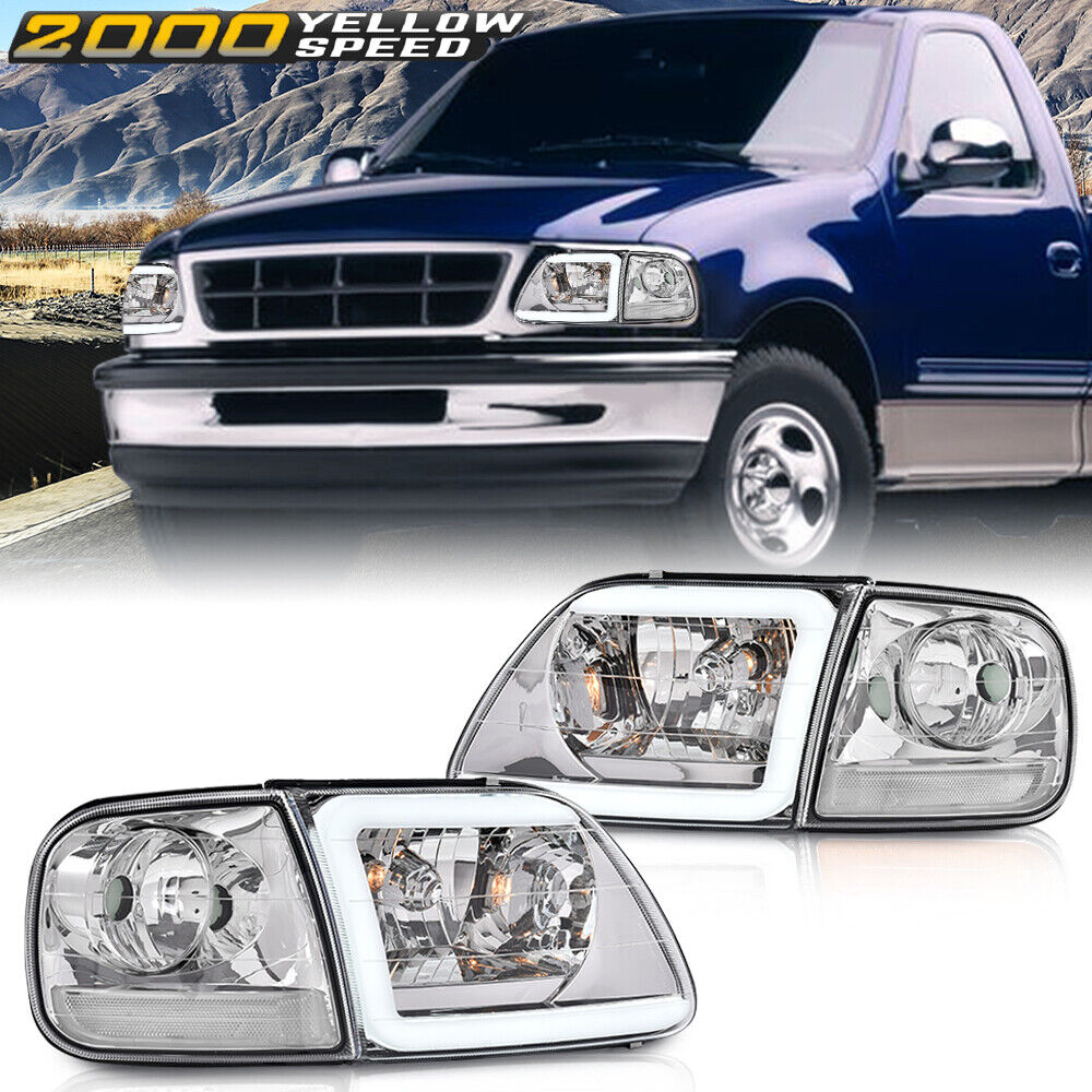 Fit For 97-03 Ford F150/99-02 Expedition Chrome LED DRL Headlights&Corner Lights