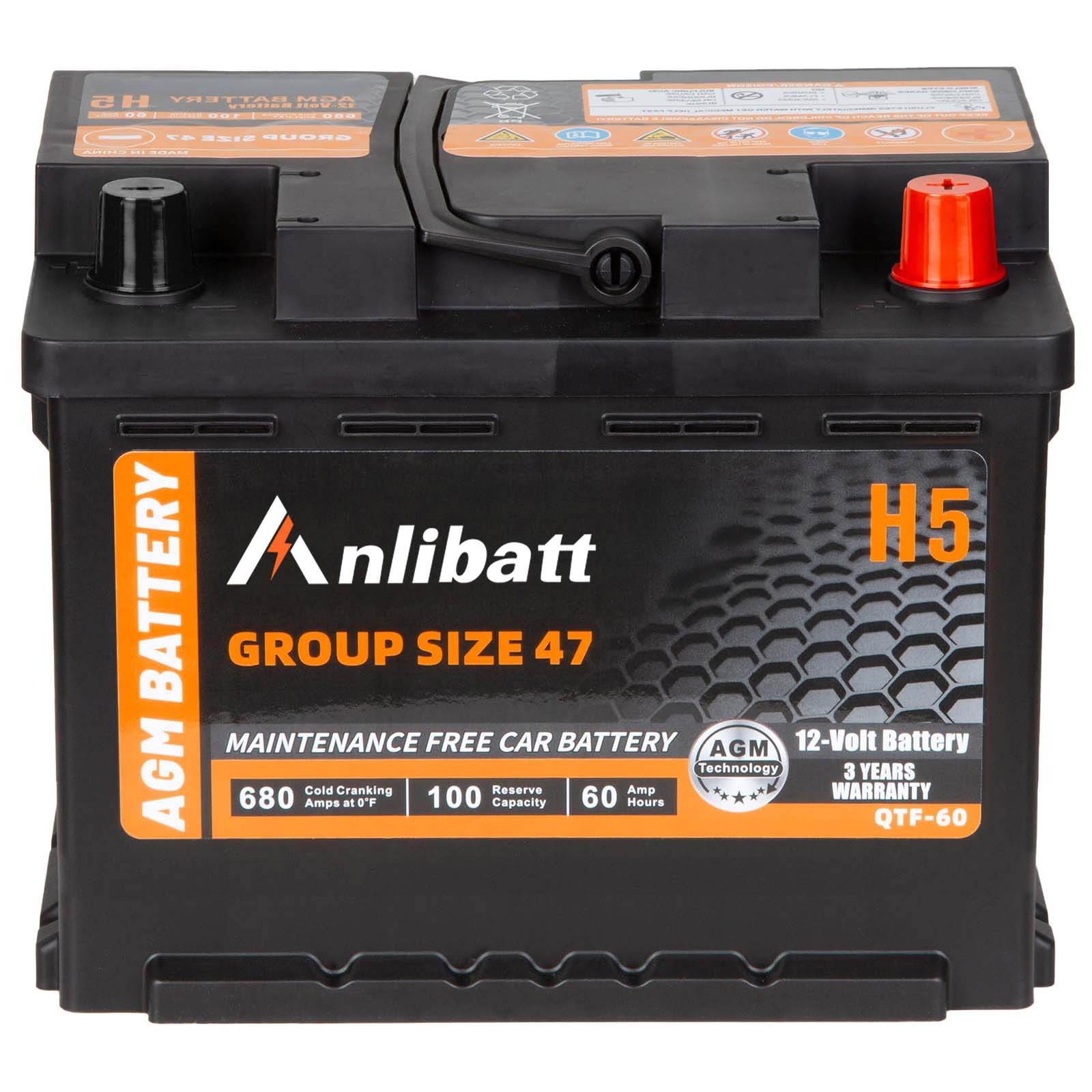 Car AGM Battery Group 47 H5 680CCA 12V 60Ah 100RC Start Stop Rechargeable