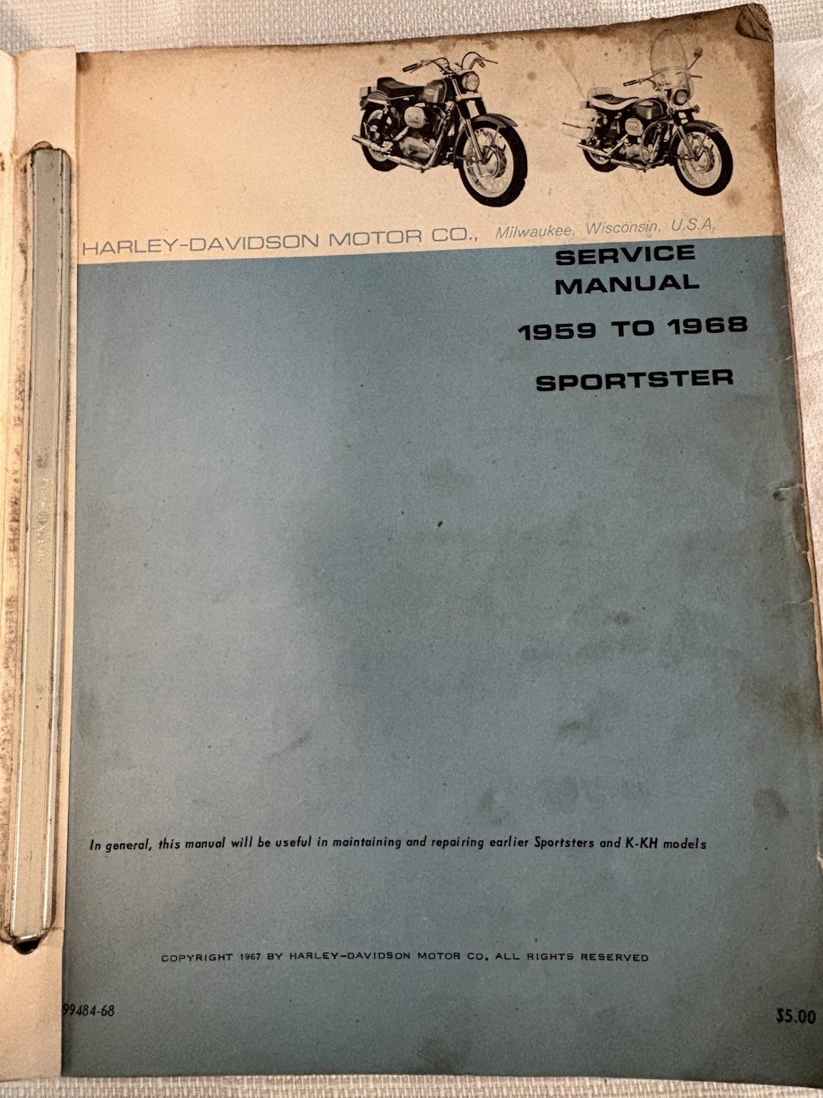 Harley-Davidson Service Manual 1959-1968 Sportster 1967 Harley Davidson Harley-Davidson Service Manual 1959-1968 Sportster 1967 Harley Davidson