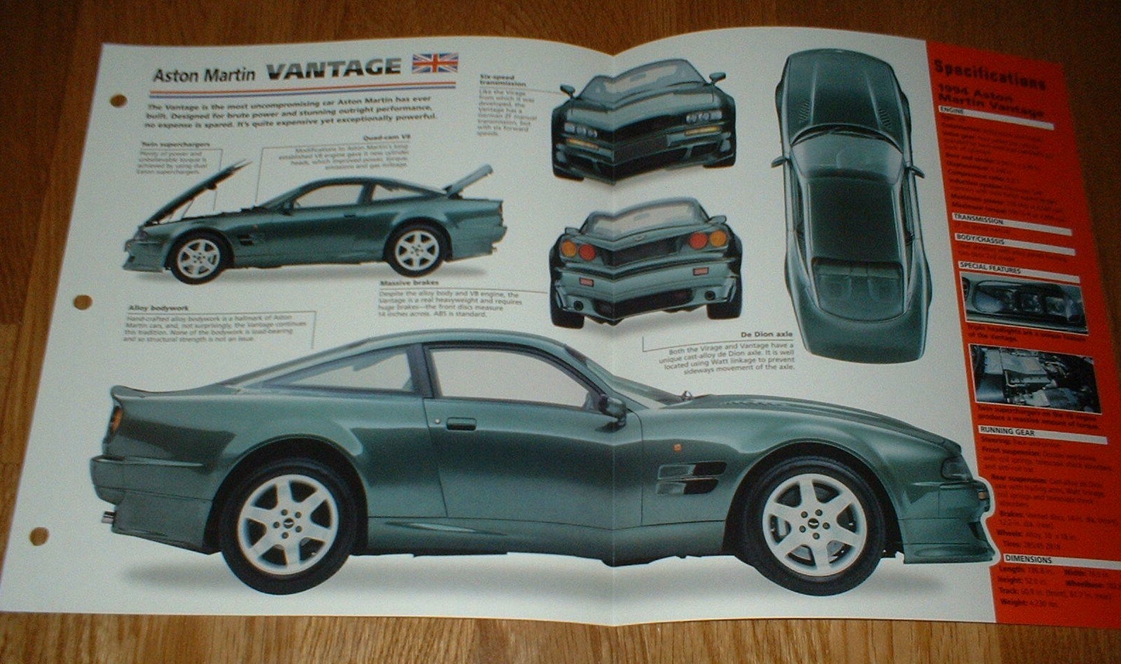 1994 ASTON MARTIN VANTAGE SPEC SHEET BROCHURE PHOTO INFO PAMPHLET