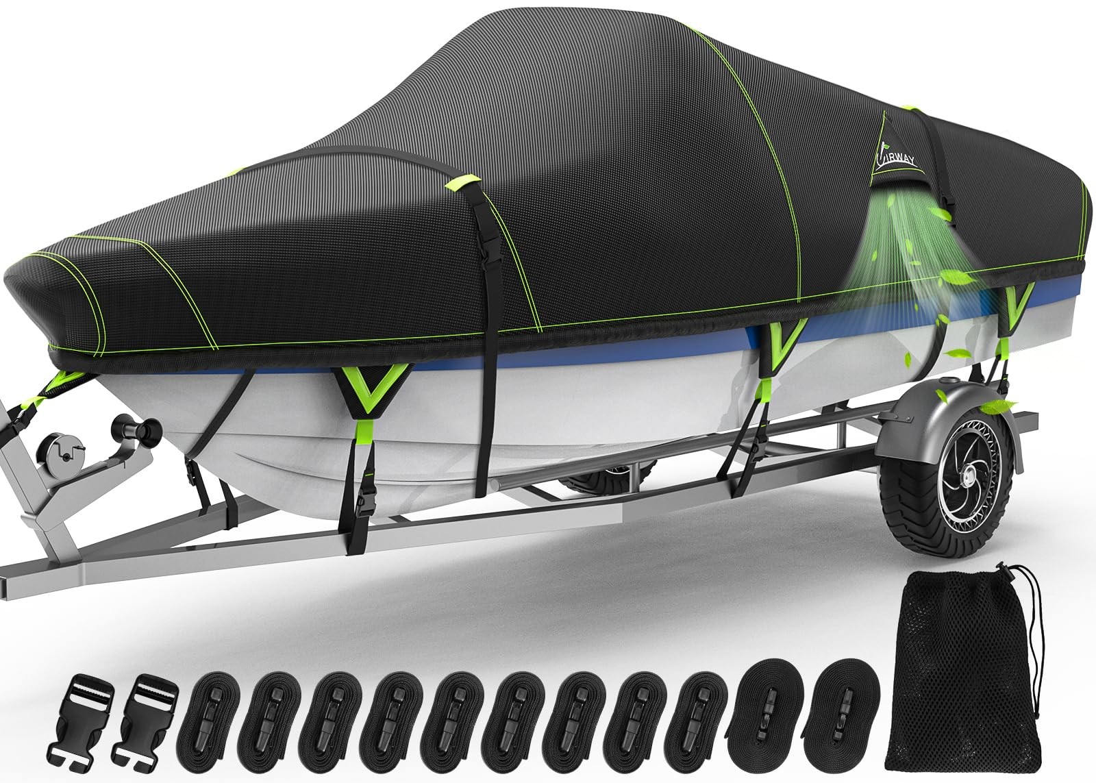 1200D Heavy Duty Waterproof V-Hull Boat Cover, 22-24ft Trailerable with Night S 1200D Heavy Duty Waterproof V-Hull Boat Cover, 22-24ft Trailerable with Night S