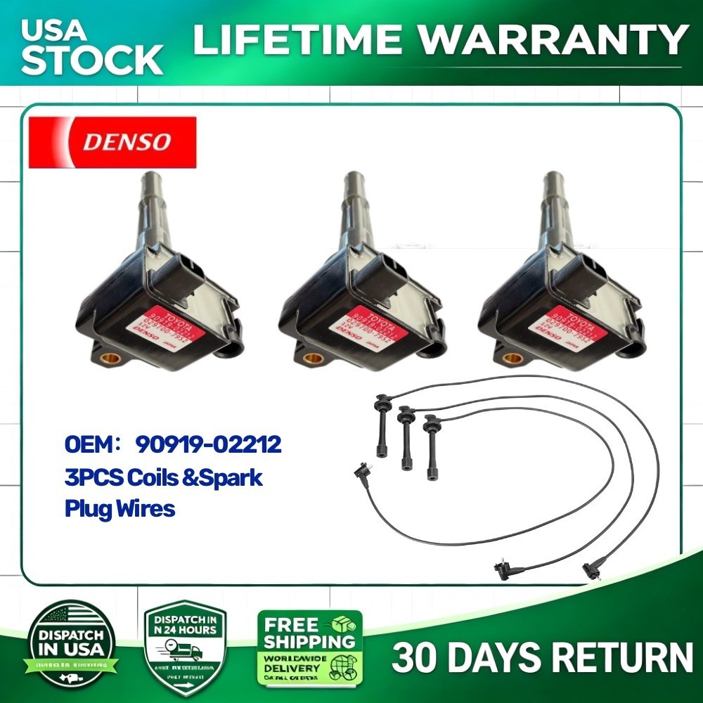 Set of 3 OEM Ignition Coil & Spark Plug Wire  for Toyota TACOMA TUNDRA 3.4L V6