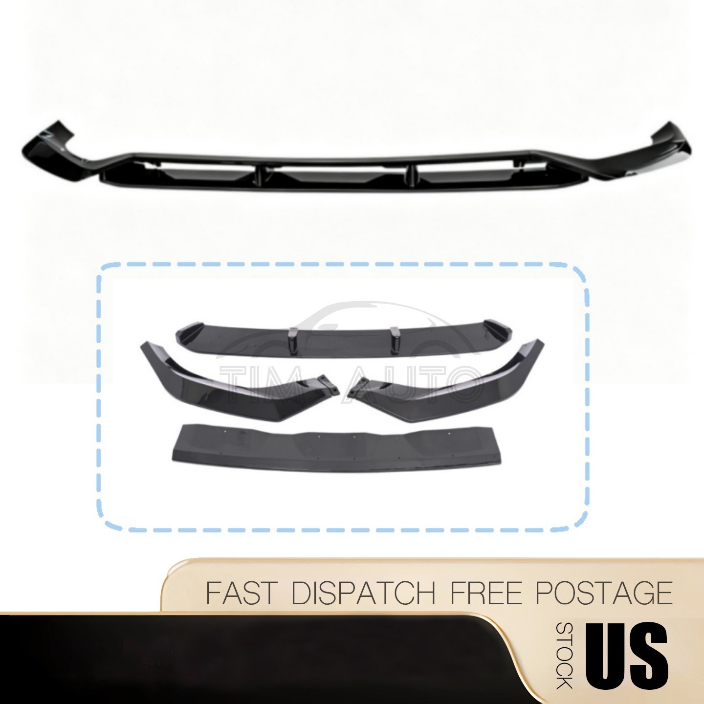 Gloss Black For Audi Q7 S-line MK2 2019-2023 GT Style Front Bumper Lip Spoiler