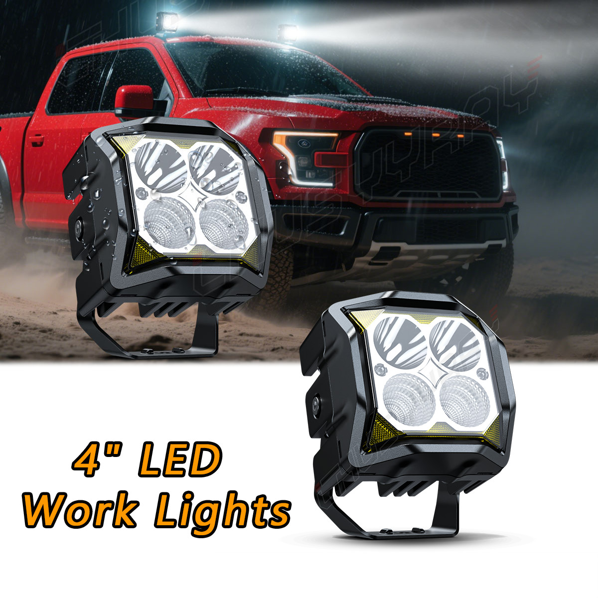 2PCS 4inch LED Work Light Bar 50W Spot Flood Backup Driving Pods Cube ATV