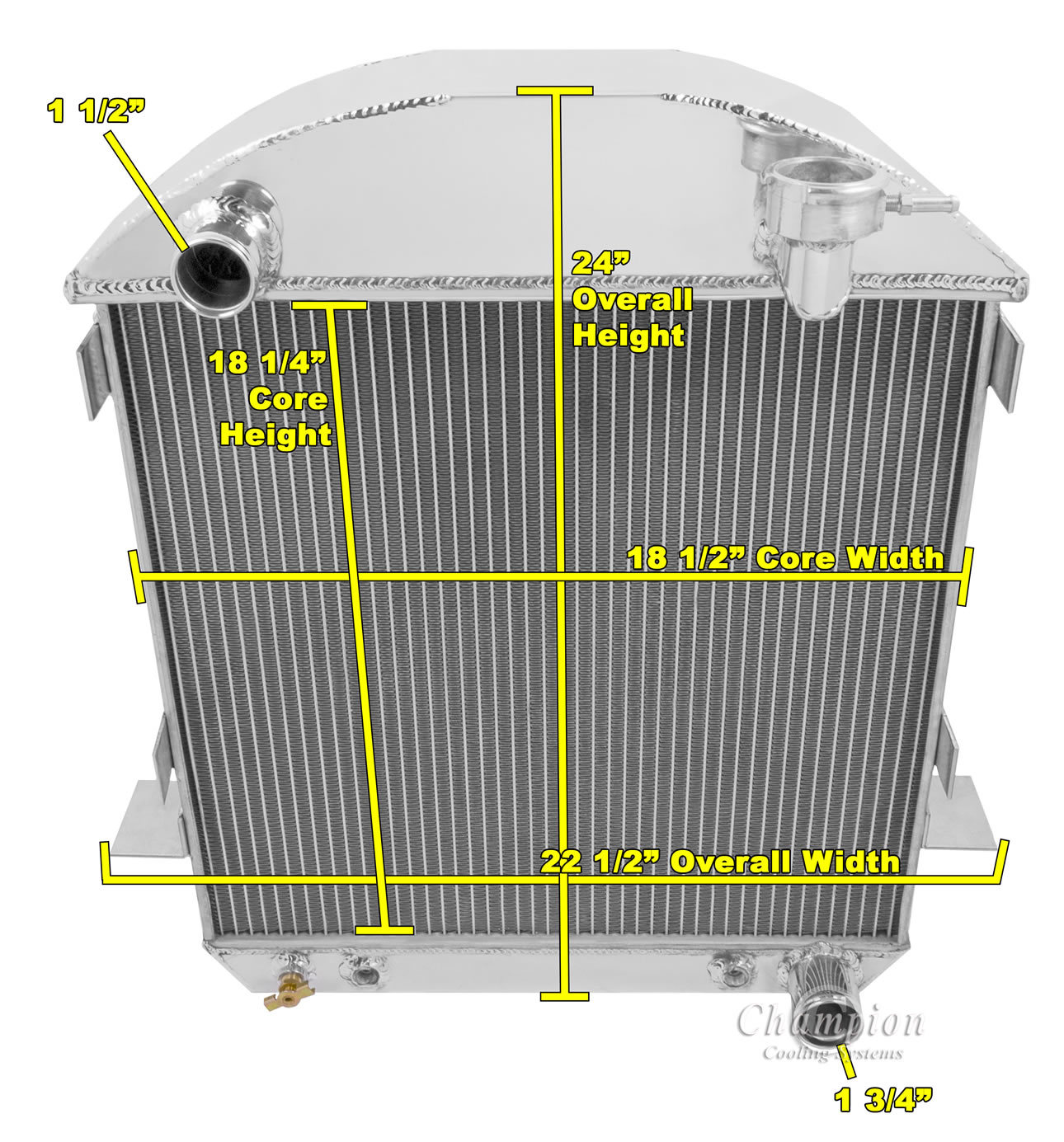 1917 - 1927 Ford T-Bucket 4 Row Jamn Champion Radiator Chevy Configuration 1917 - 1927 Ford T-Bucket 4 Row Jamn Champion Radiator Chevy Configuration