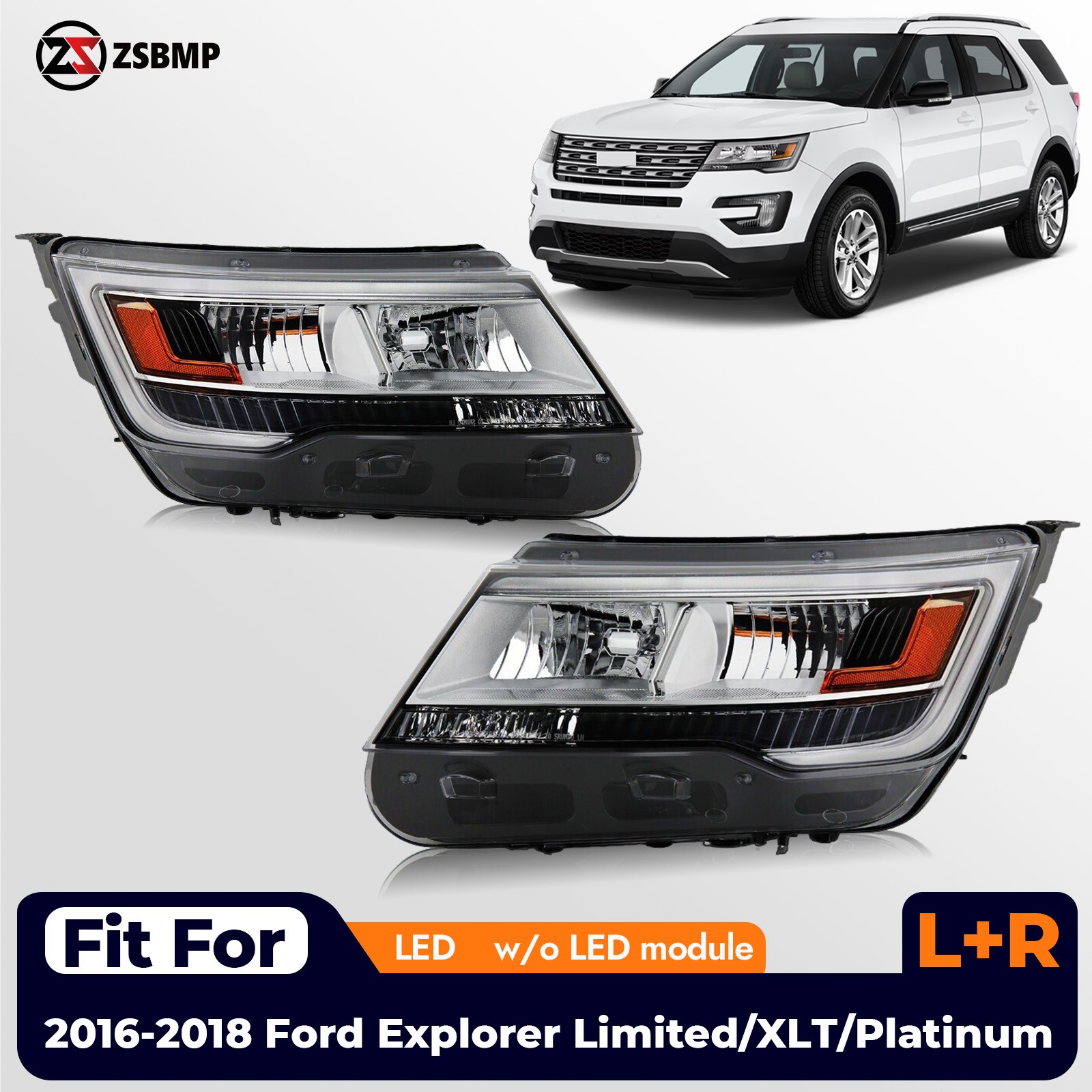 For 2016-2018 Ford Explorer Limited/Platinum/XLT Headlights w/ LED DRL Pair