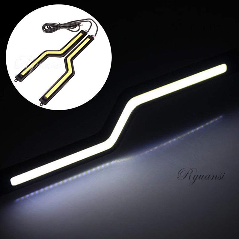 2Pcs White Z Shape COB LED Car DRL Driving Daytime Running Lamp Fog Light Strip