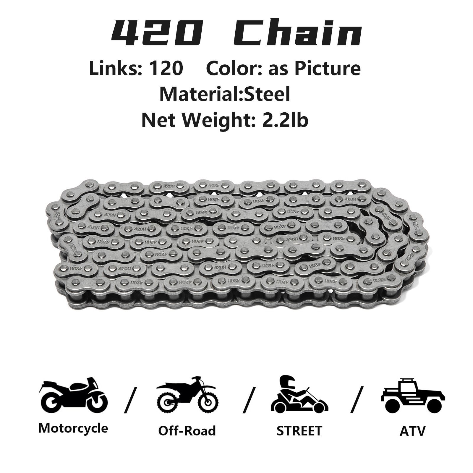 420 Pitch Non O-Ring Chain for Suzuki Dirt Bike RM65 03-05  RM50 78-82 RM60 TM75