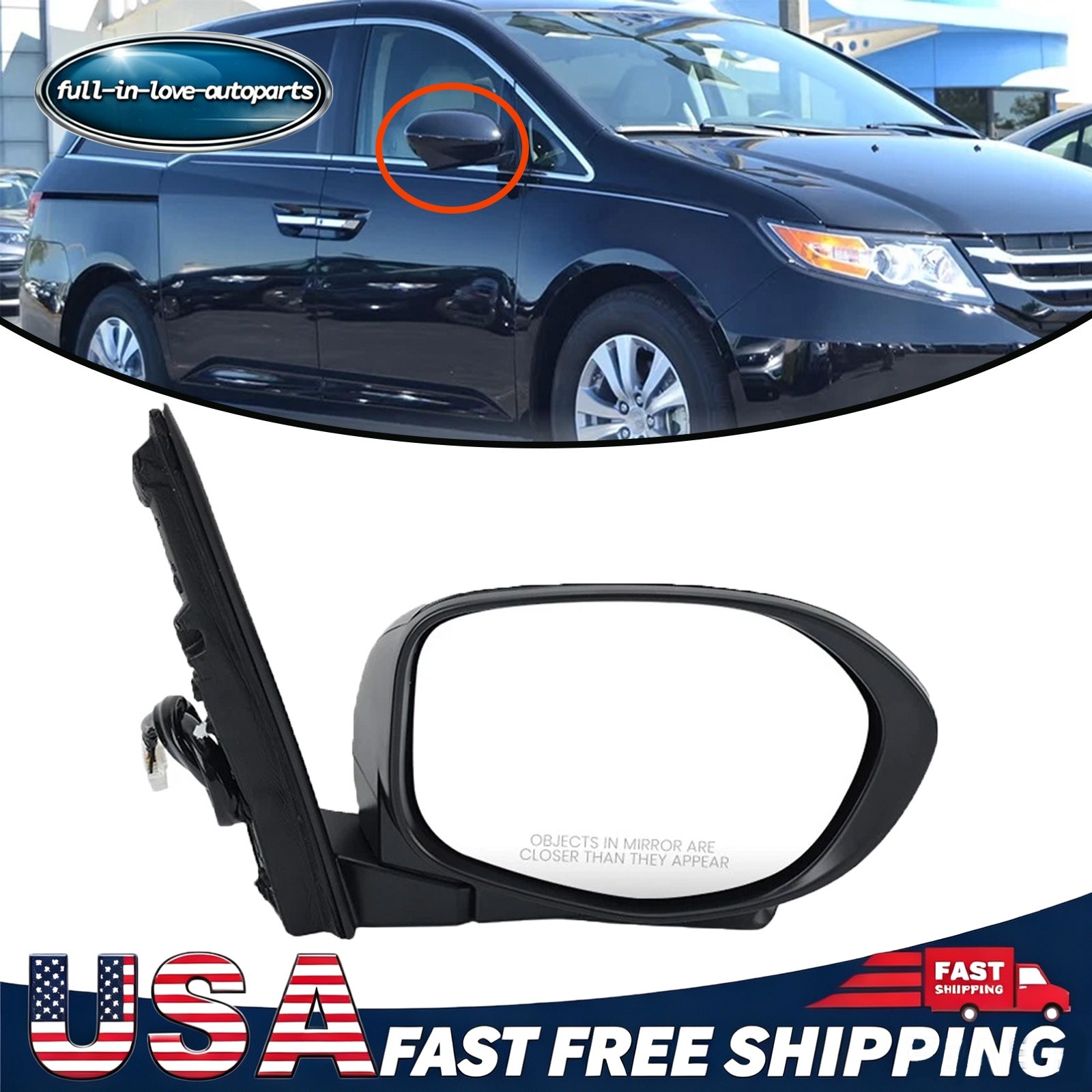 Mirror Passenger Right Side Heated for Honda Odyssey 2014-2017