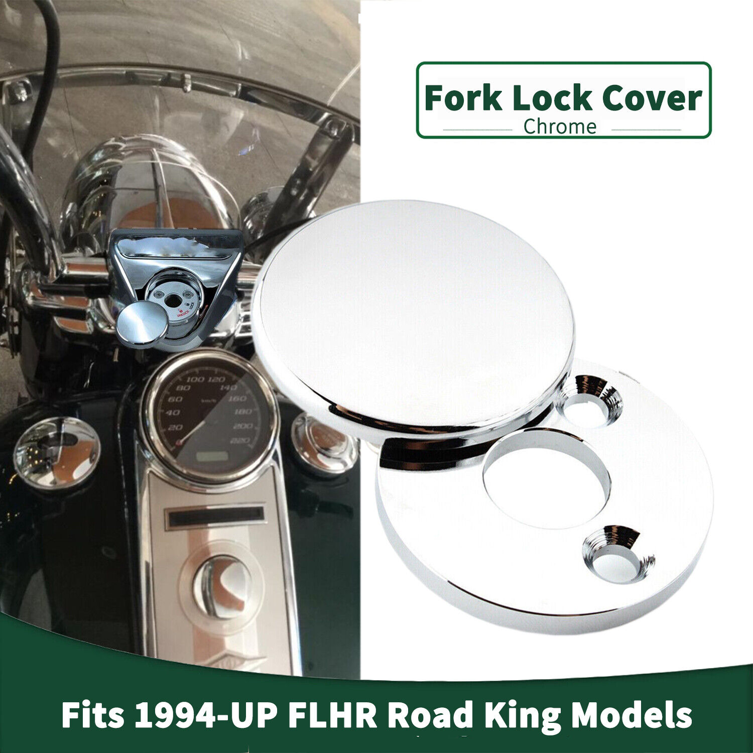 Waterproof Fork Lock Domed Chrome Cover For Harley 1994-up FLHR Road King Motor