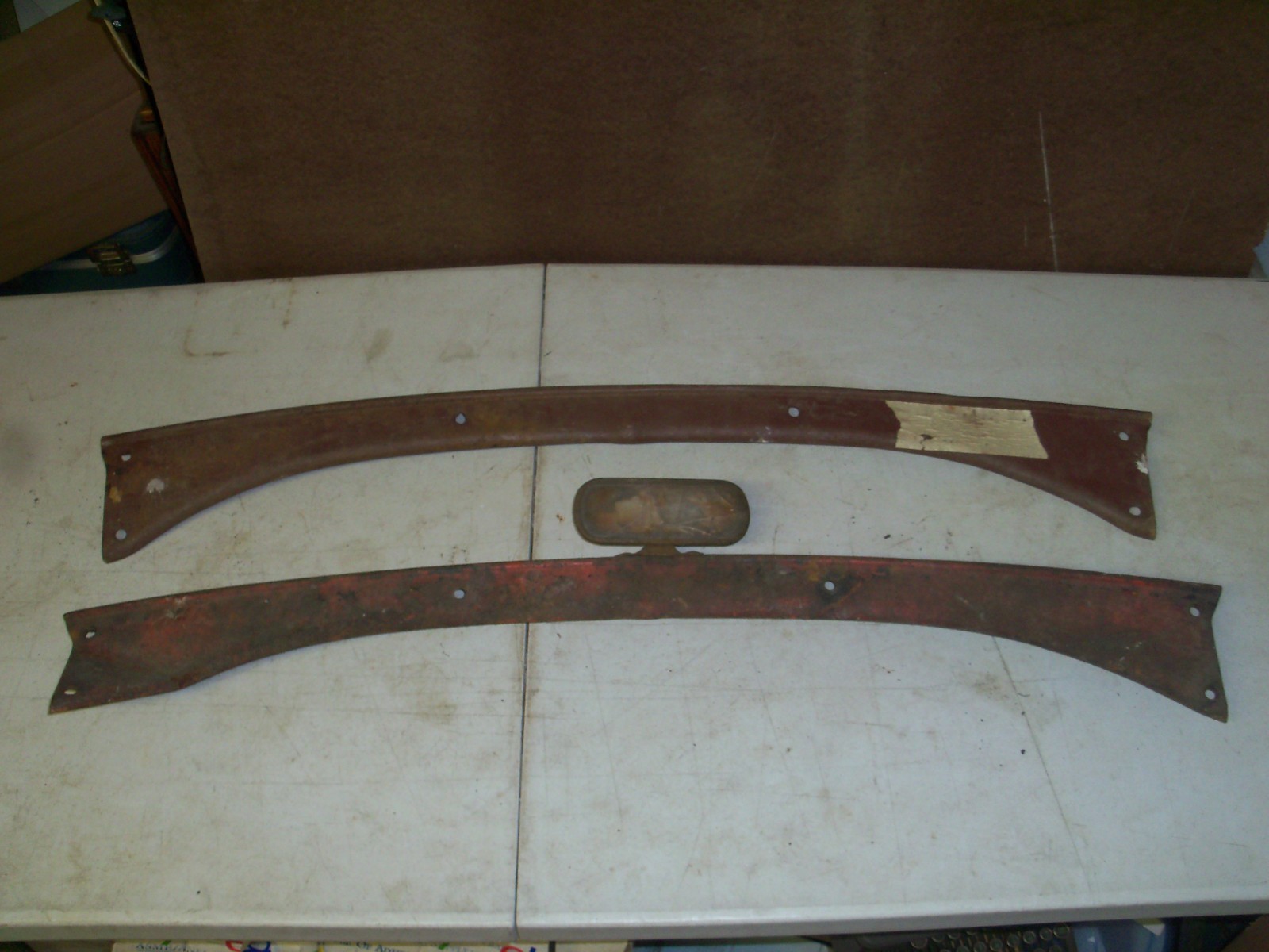 Vintage Lot of 2 Windshield Frame Tops, W/ Review Mirror On One, 41