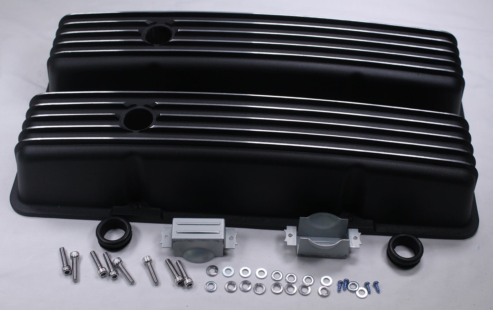 Black Aluminum Chevy Nostalgia Finned TALL Valve Covers 283 305 327 350 400 SBC
