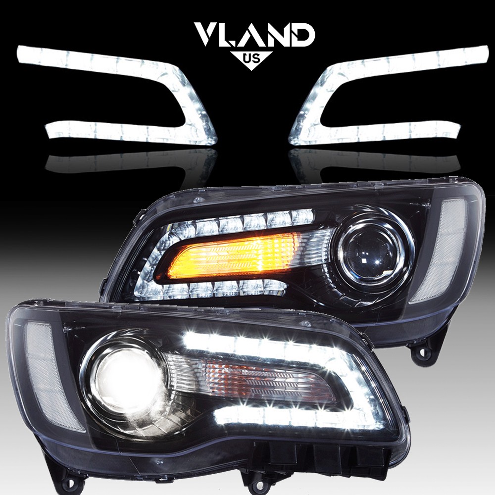 VLAND Pair Projector Headlights For 2011-2023 Chrysler 300 LED DRL Front Lamps