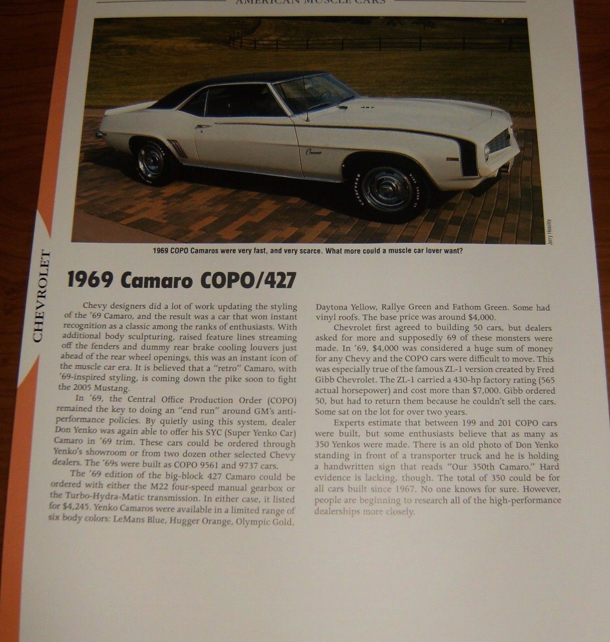 1969 Chevy Camaro COPO/427 Specs Info Photo 69 68 67 Yenko