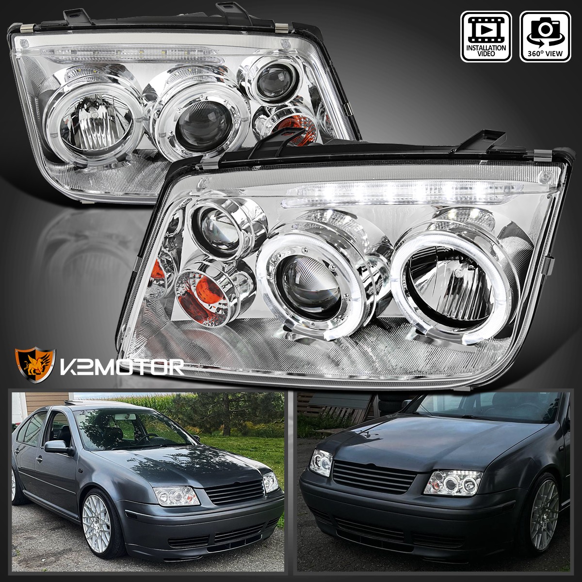 Fits 1999-2005 Volkswagen Jetta/Bora Mk4 LED Halo Projector Headlights Fog Lamps Fits 1999-2005 Volkswagen Jetta/Bora Mk4 LED Halo Projector Headlights Fog Lamps