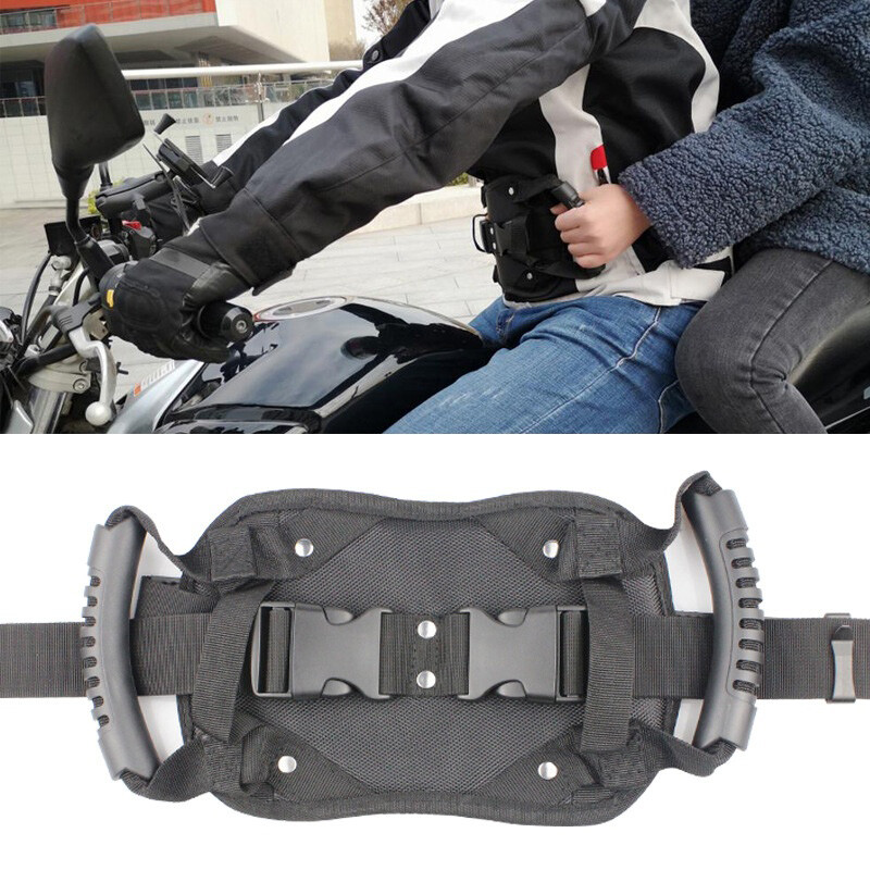 Motorcycle Rear Back Seat Safety Belt Handle Passenger Grip Waist Strap Black