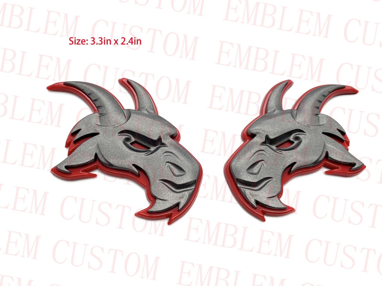 2x Gray with Red Head Emblem for Ram 1500 2500 3500 Fender badge Hellcat Style