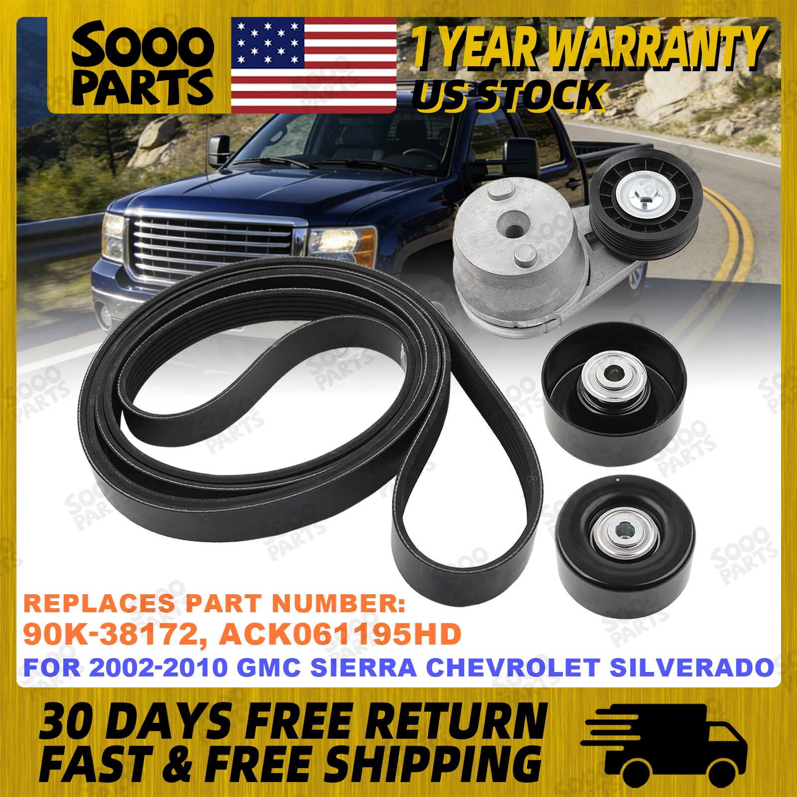 4x Serpentine Belt Drive Component Kit For Chevy Silverado 3500 GMC Sierra 3500 4x Serpentine Belt Drive Component Kit For Chevy Silverado 3500 GMC Sierra 3500