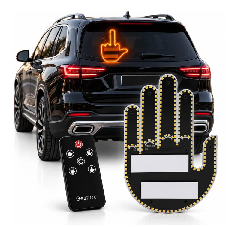 Middle Finger Hand Gesture LED Light with Remote Car Window Sign Hand Light
