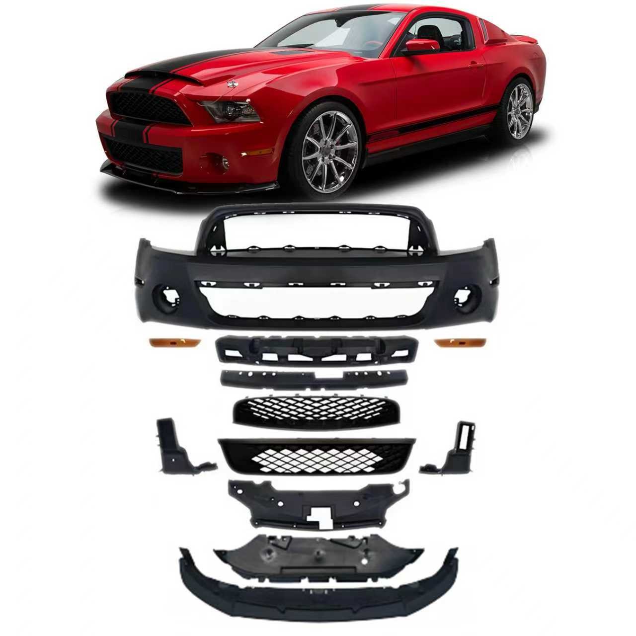 Fits 2010-2014 Ford Mustang Front Bumper Cover GT500 Style Conversion w/ Grille
