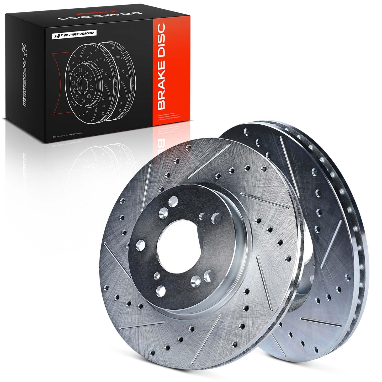 A-Premium 11.10 inch (282mm) Front Drilled and Slotted Disc Brake Rotors