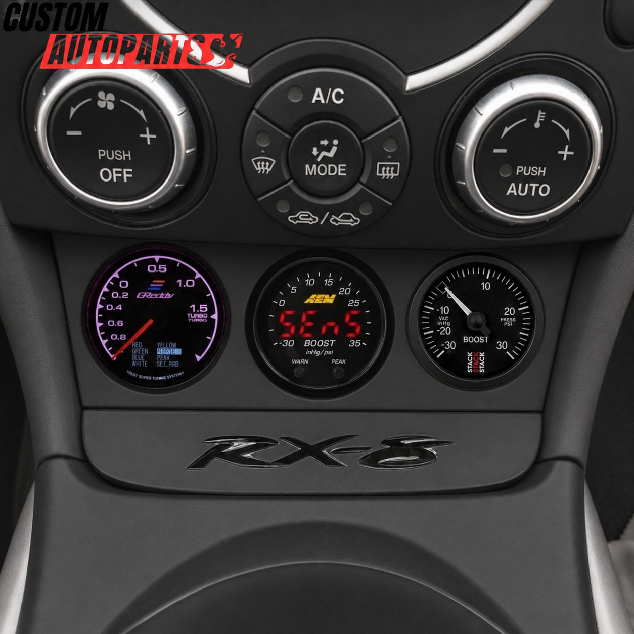 Mazda RX-8 | Triple Gauge Pod 52mm 62mm | 2004-2011 | Lower Center Cubby Mount Mazda RX-8 | Triple Gauge Pod 52mm 62mm | 2004-2011 | Lower Center Cubby Mount