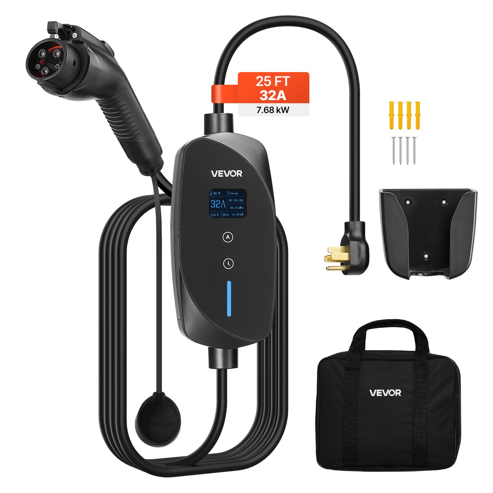 VEVOR Level 2 EV Charger Portable Charger 32A 240V NEMA 14-50P with 25 ft Cable