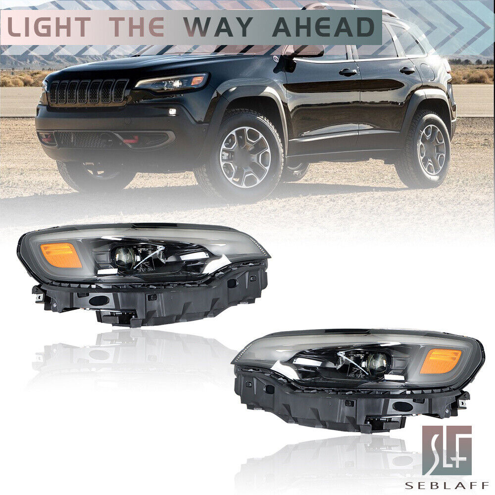 For 2019-2022 Jeep Cherokee Clear Black LED Headlights W/Ballast Right&Left Side