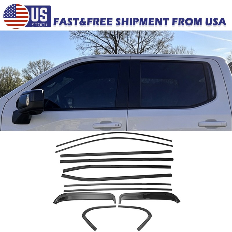 12pcs Window Sill Strips Moldings For GMC Sierra 1500 Crew Cab 2019-2026 4Door