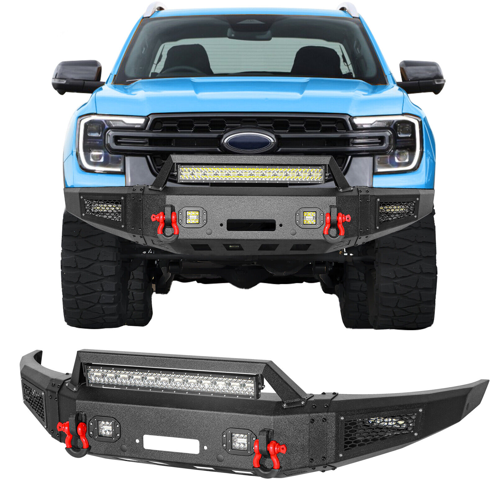 Aaiwa Front or Rear Bumper w/LED Lights Winch Plate For 2019-2023 Ford Ranger