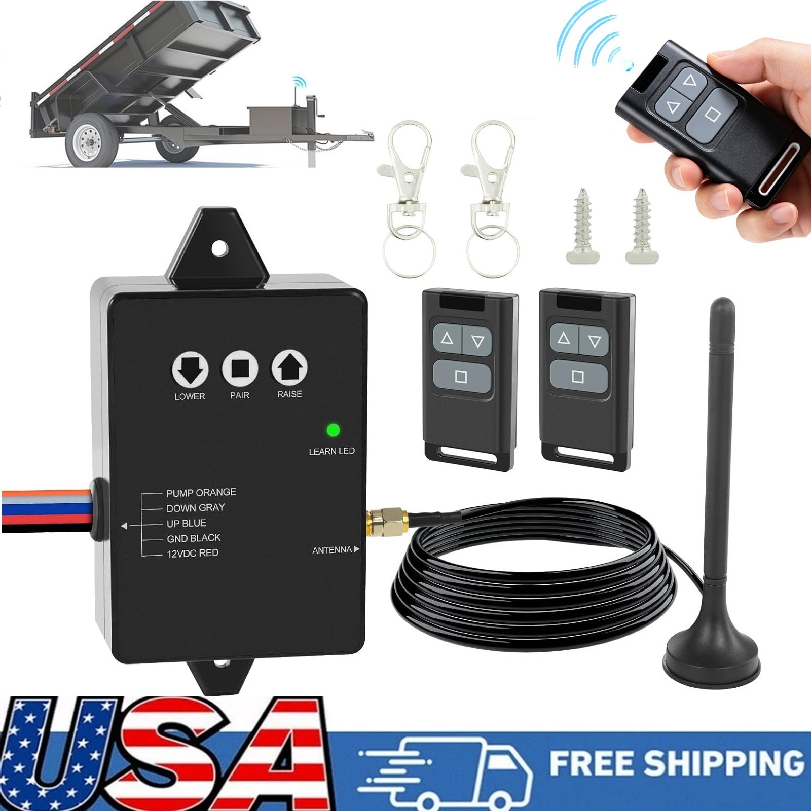 Wireless Dump Trailer Remote Controller 12V Hydraulic Pump Winch Control Tilt