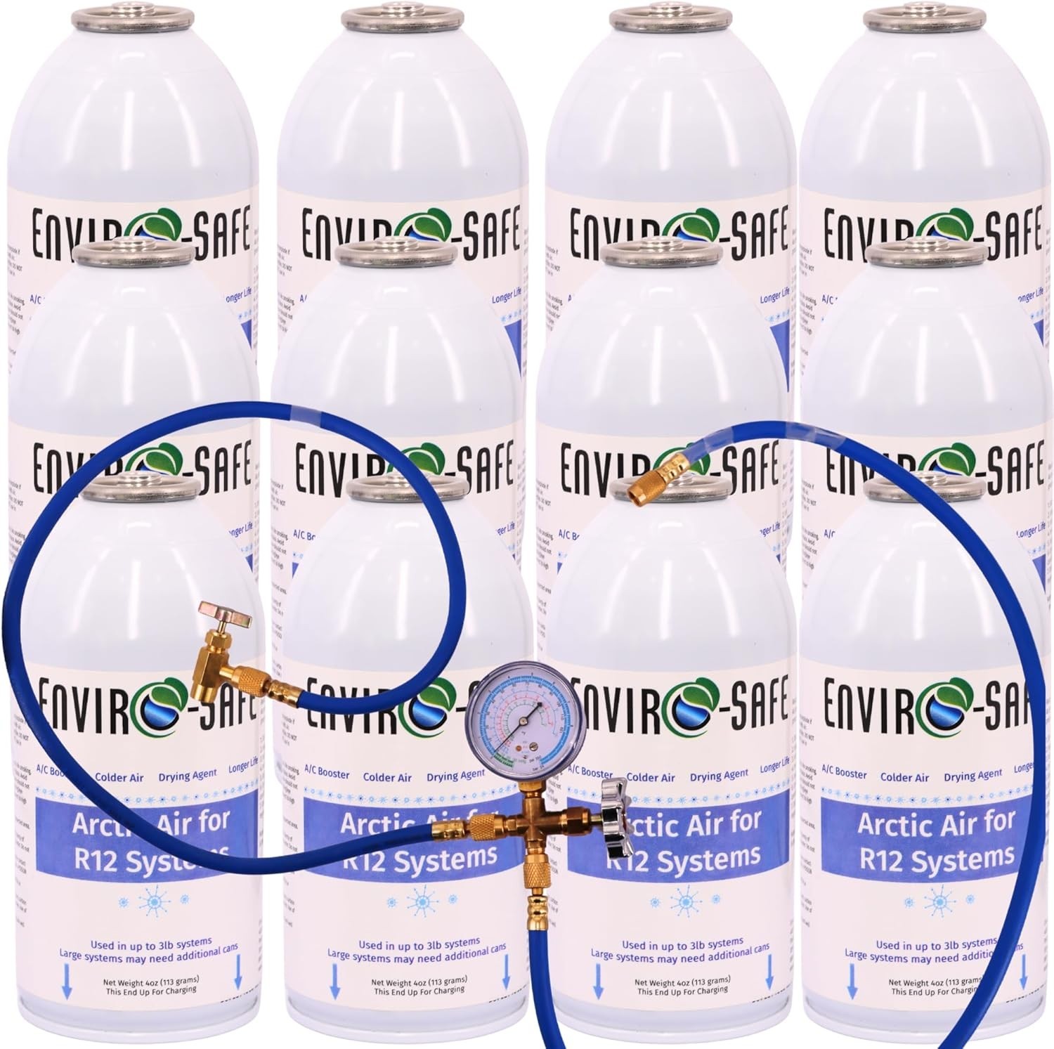 ENVIRO-SAFE Arctic Air for R12 Systems, (12 Cans) 4oz. with Single Manifold Set