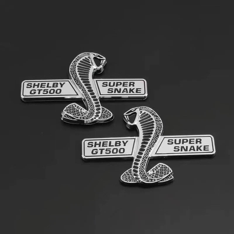 2PC 2005 - 2024 MUSTANG SHELBY GT500 SUPER SNAKE GRILLE GRILL EMBLEM CHROME 2PC 2005 - 2024 MUSTANG SHELBY GT500 SUPER SNAKE GRILLE GRILL EMBLEM CHROME