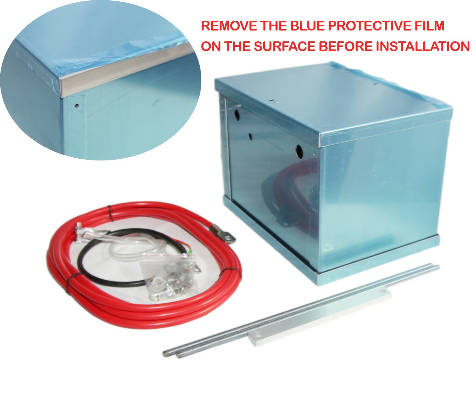 Universal Complete Aluminum Battery Box Relocation Kit W/Cables SILVER