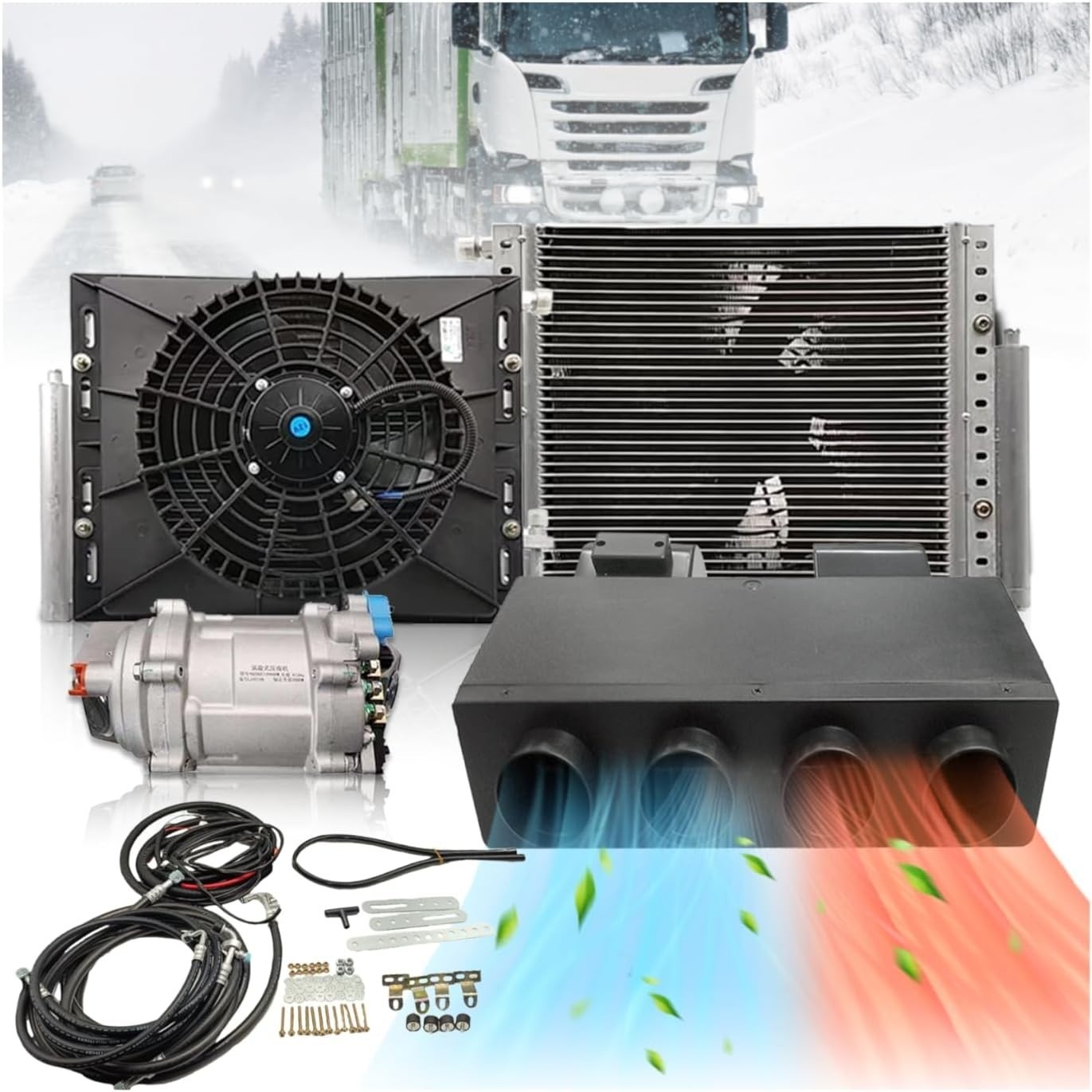 12V Electric Cool & Heat Universal Underdash Air Conditioner DC Auto Car A/C 63A