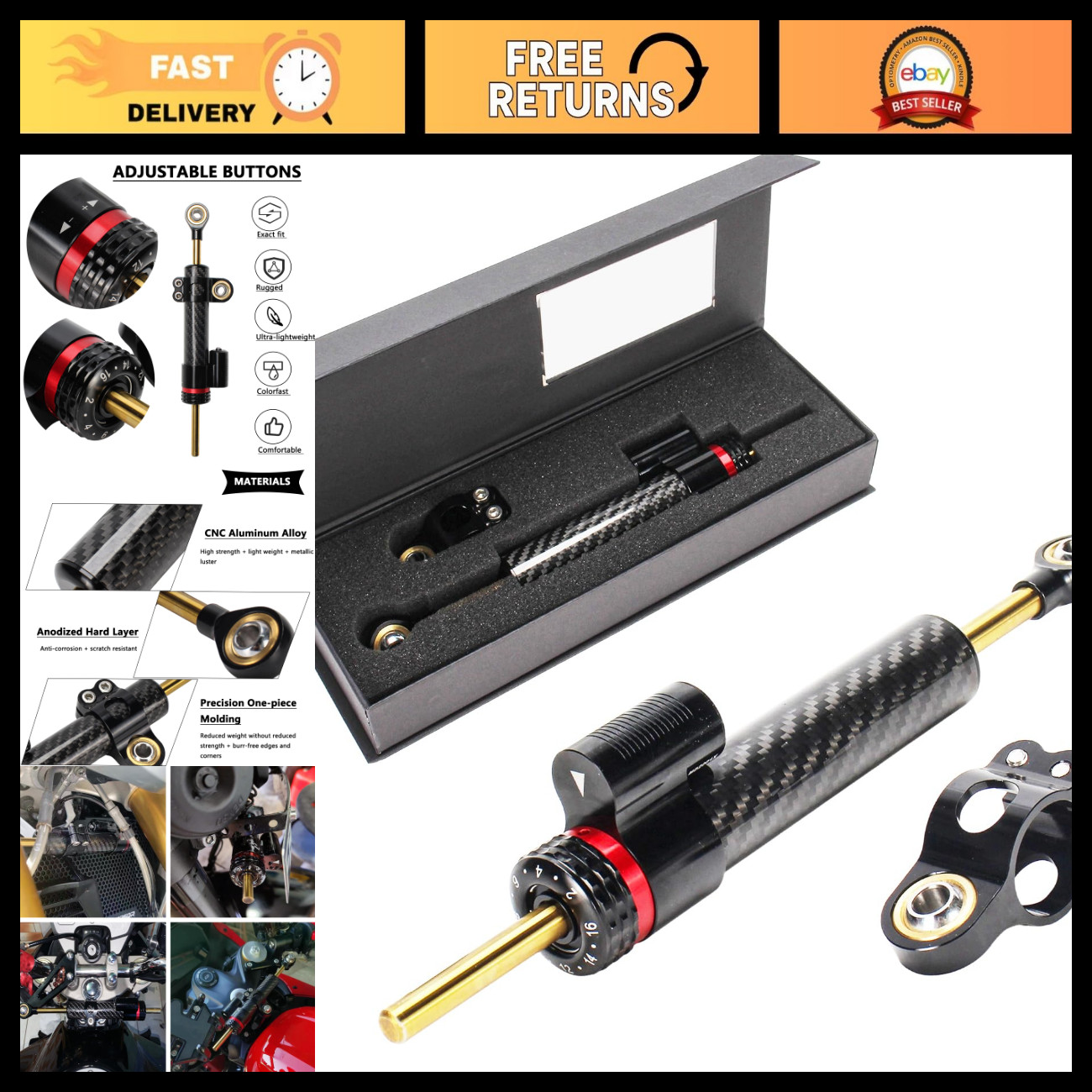 CNC Adjustable Universal Motorcycle Steering Damper Stabilizer for Scooters & Bi