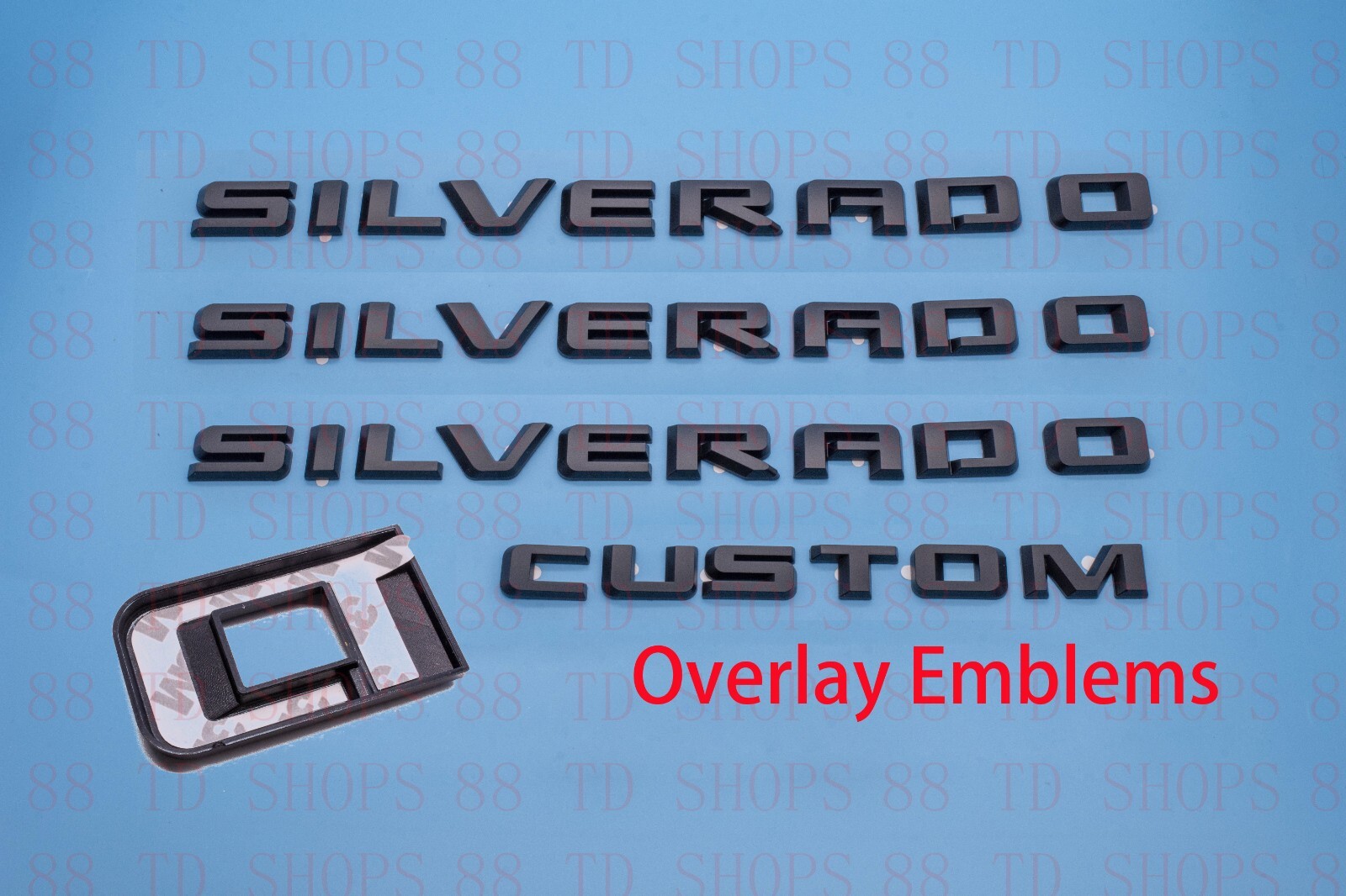 4pcs 2019-2024 Silverado Custom Overlay Emblems Nameplate Badges (Matte Black)