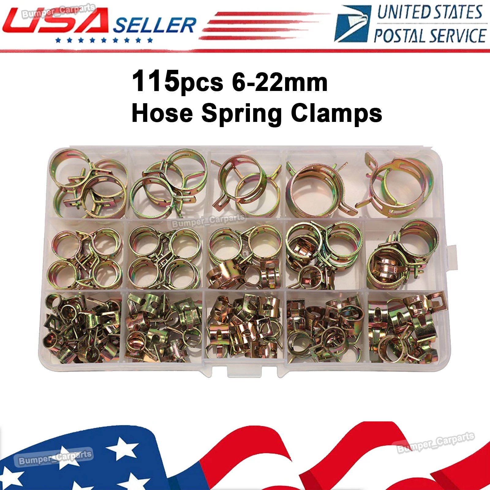 115PCS 6-22mm Hose Clamp Assortment Kit Steel Spring Clip Water Fuel Tube Pipe