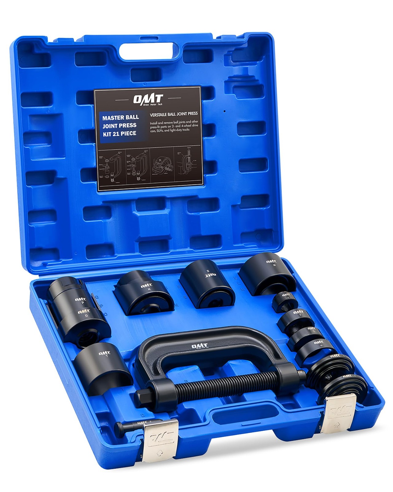 OMT 21pc Ball Joint Press Kit, 21-Piece, Black C-frame Blue Case OMT 21pc Ball Joint Press Kit, 21-Piece, Black C-frame Blue Case