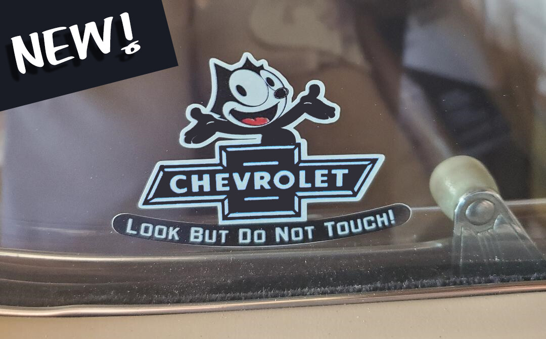 New Felix Cat Black Chevy Look But Do Not Touch inside the Glass Die Cut Decal