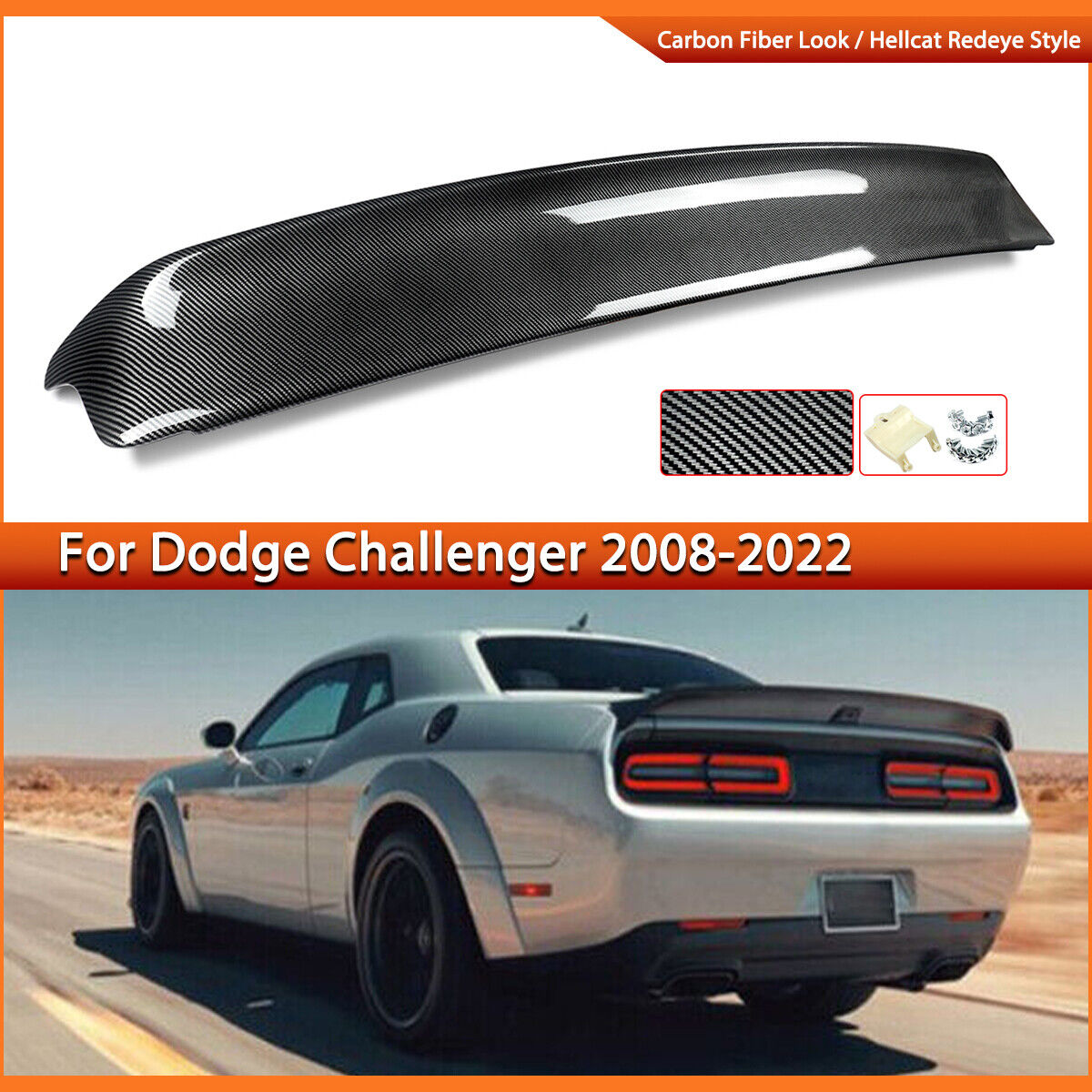 Hellcat Redeye Style Trunk Spoiler Wing For Dodge Challenger 2008-22 Carbon Look