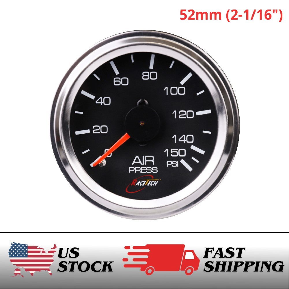 RACETECH 52MM 150 PSI Single Mechanical Air Suspension Pressure Gauge Black