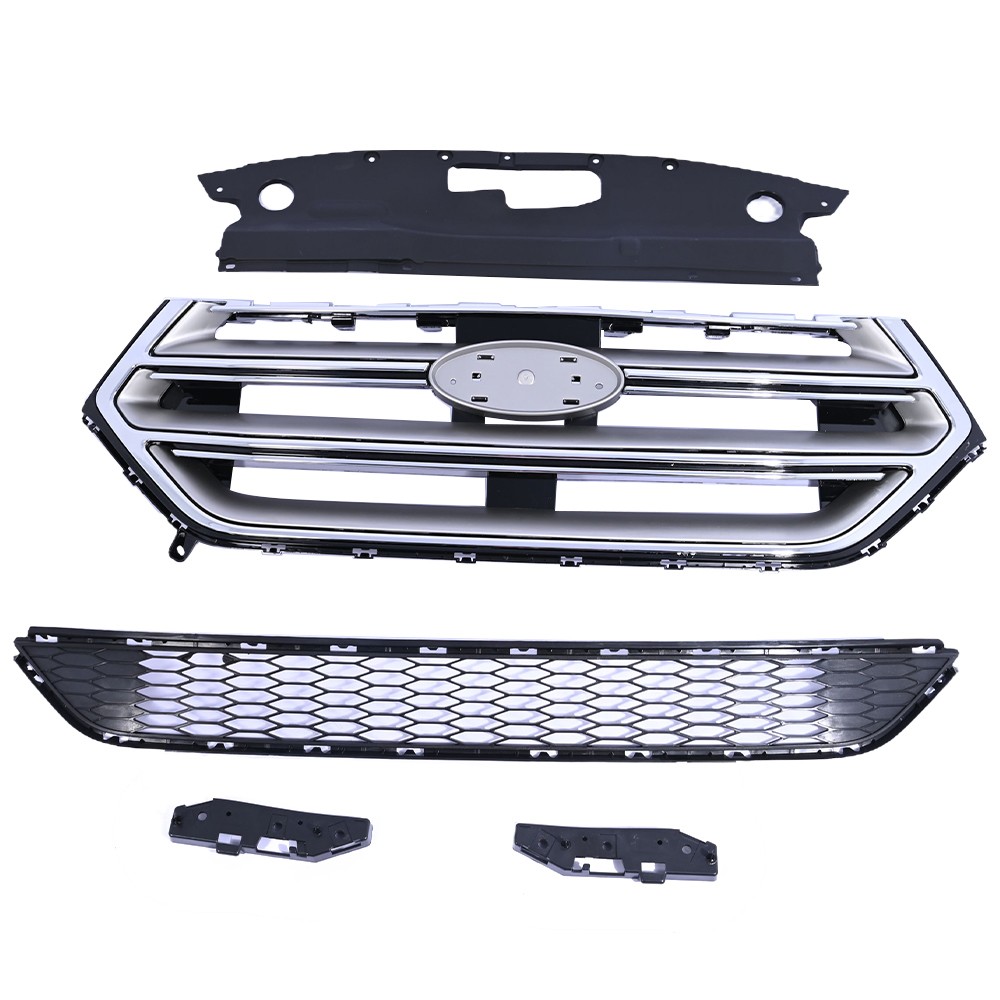 5PC For Edge 2015-2018 Front Upper Lower Chrome Grille Mesh Bumper Brackets