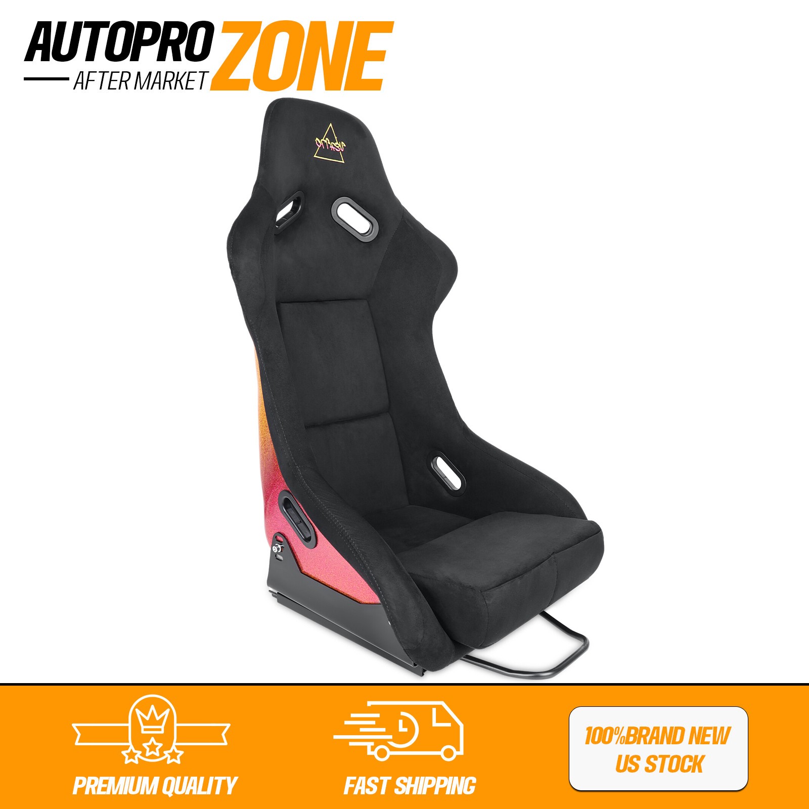 1x Universal Racing Seat with Fixed Fiberglass Back Bucket Black Dual Slider