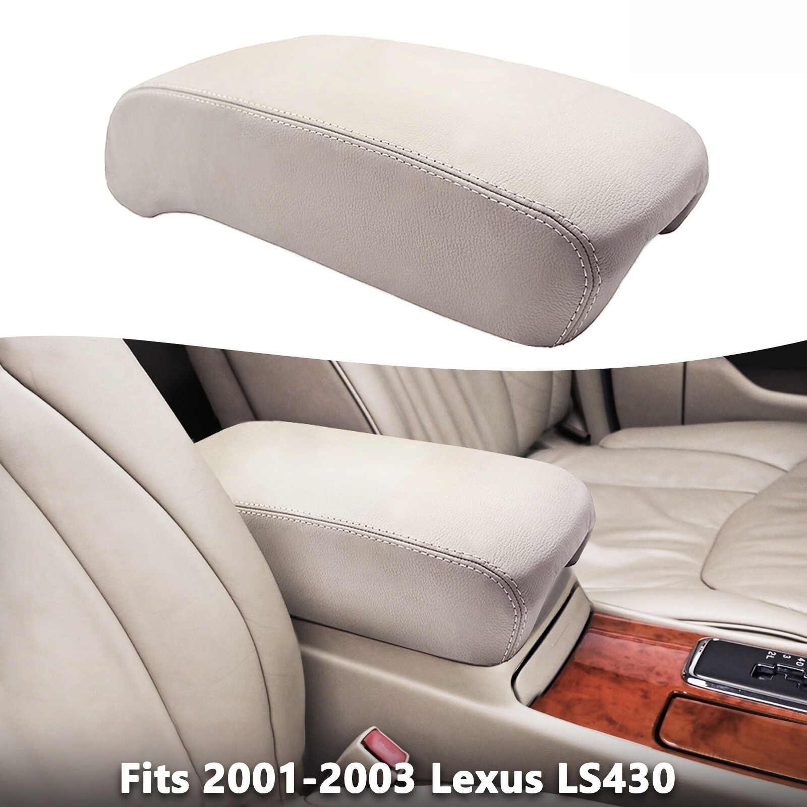 Fit 2001-2003 Lexus LS430 Center Console Lid Armrest PU Leather Cover Trim Ivory