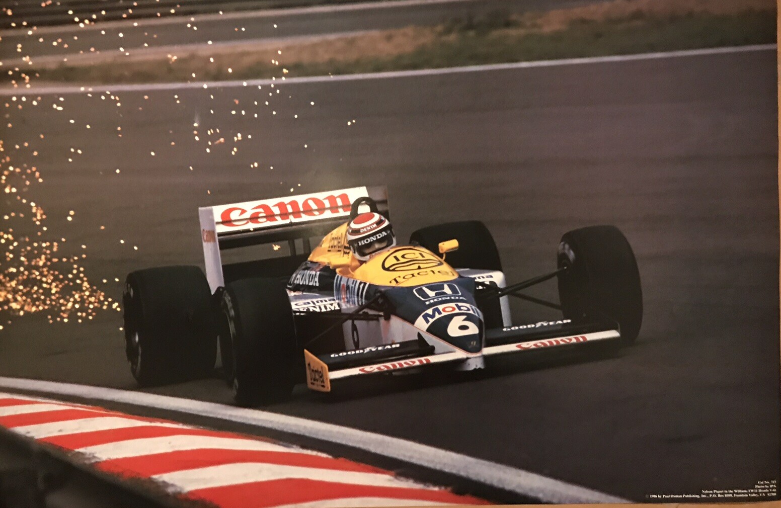 1986 Nelson Piquet & Williams FWll Honda V-6t Very Hard to Find Car Poster WOW