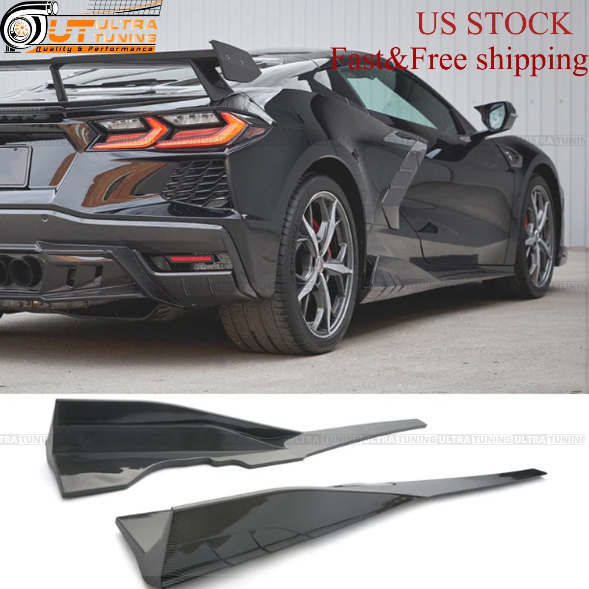For 2020-2024 Corvette C8 Z51 Side Skirts Stage 2PC Carbon Flash