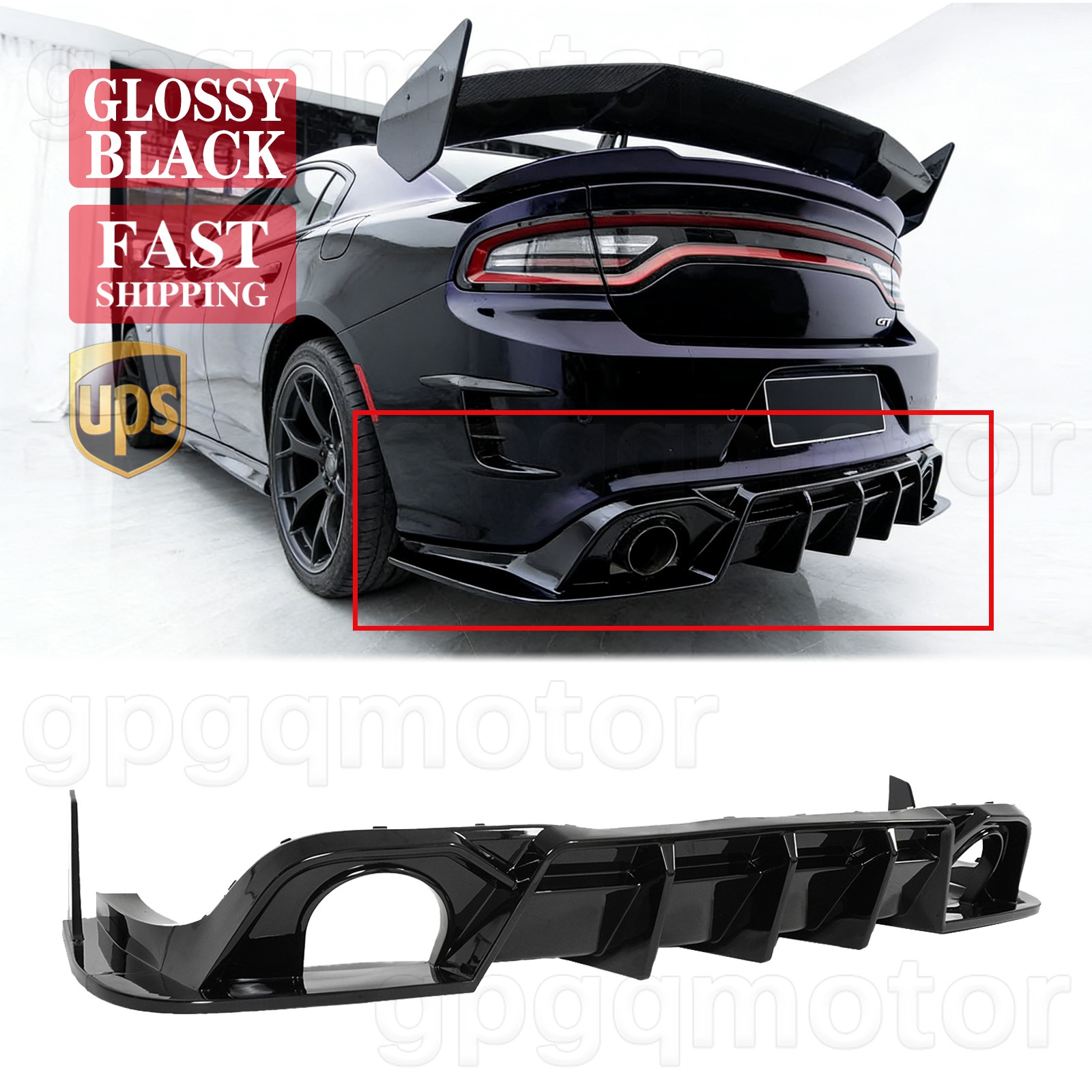 For Dodge Charger GT Scat 2015-2023 CMST Style Gloss Black Rear Bumper Diffusers