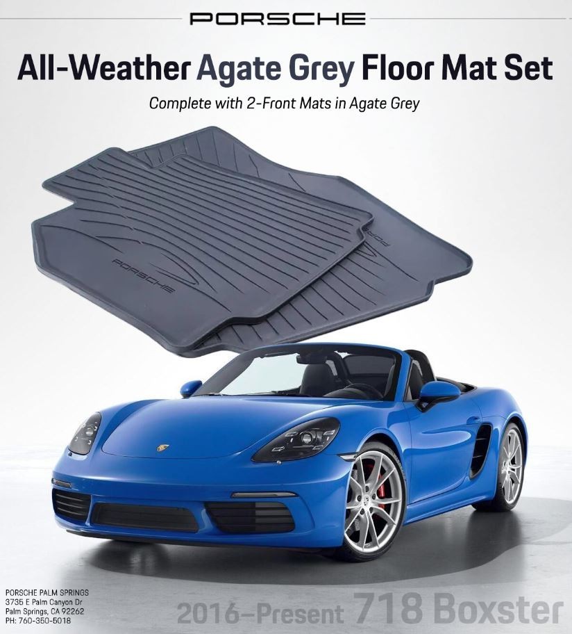 2016-2025 Porsche 718 Boxster All Weather Rubber Floor Mats in Agate Grey Color